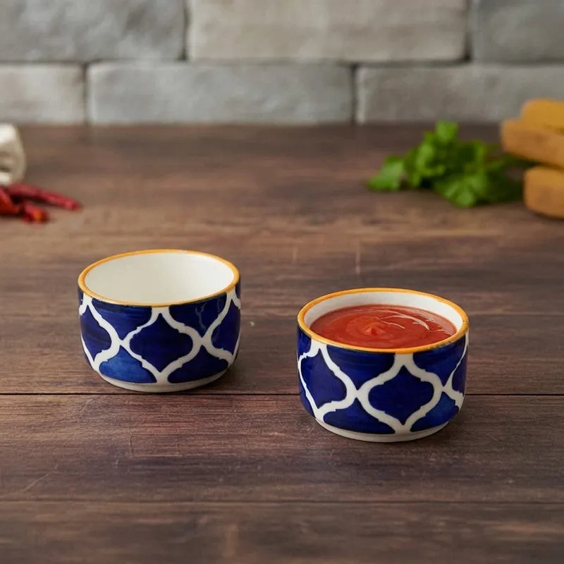 Servique Ceramic Dip Bowls (Blue,Yellow,40 mL Each) - Set Of Two media 1