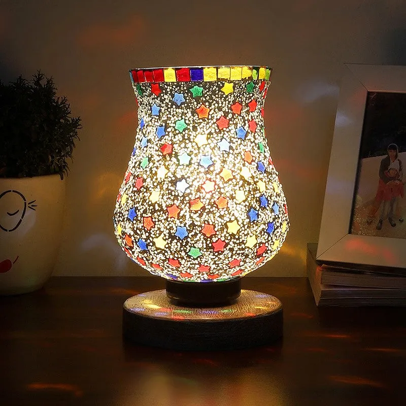 Flare Mosaic Glass Table Lamp With Wooden Base - Multicolor media 3