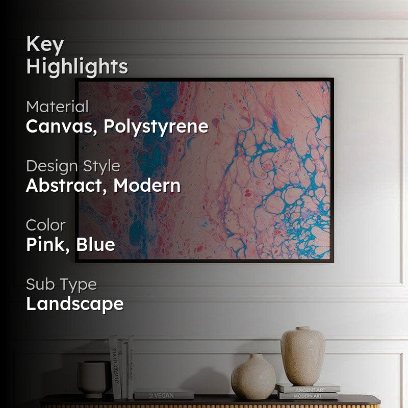 Blue-Peach Fluid Canvas Painting - Black Frame media 2