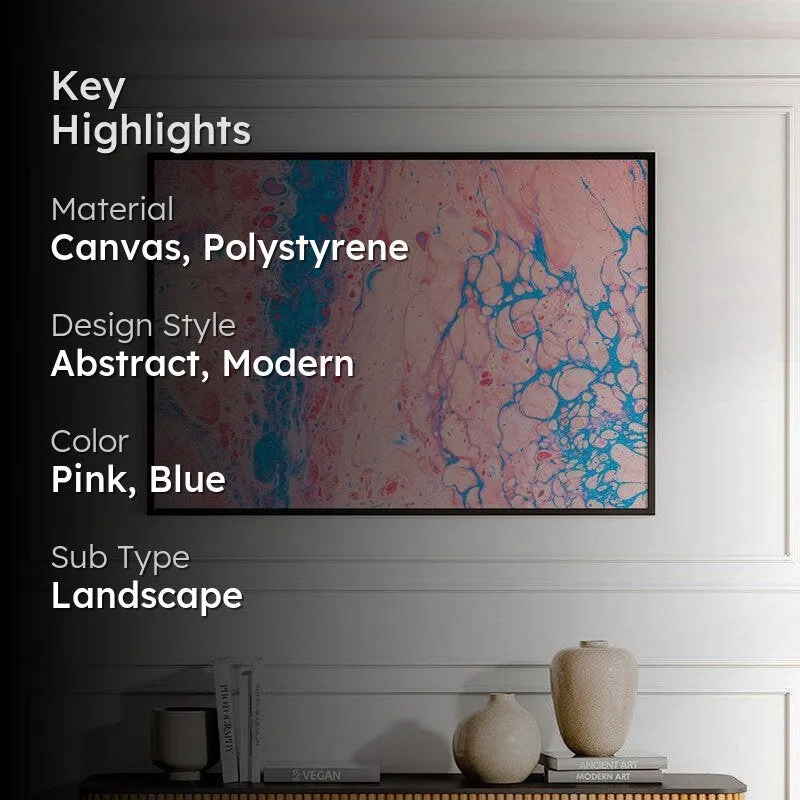 Blue-Peach Fluid Canvas Painting - Black Frame media 2