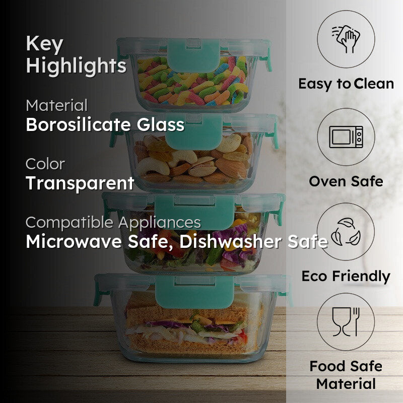 Chomzy Leak Proof Glass Lunch Box - Set of Four media 2