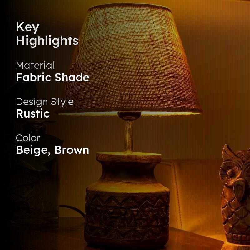 Beigeness Fabric Table Lamp - Beige,Brown media 2