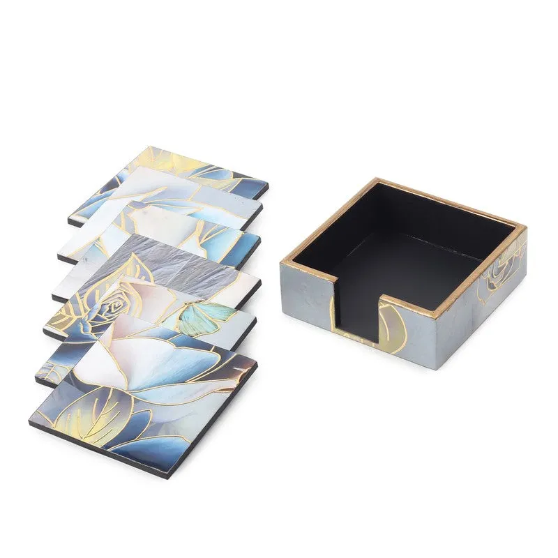 Rosy Wooden Coaster with Stand - Seven Piece Set media 6