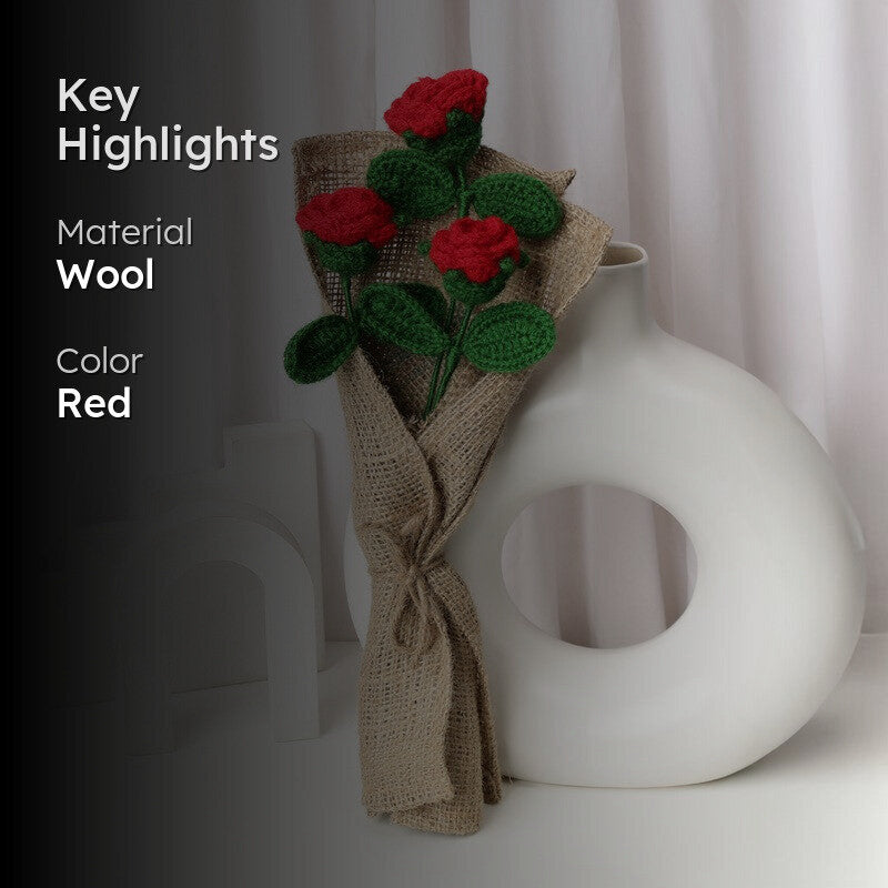 Crochet Handmade Rose Bouquet (Red) - Set Of Three media 2