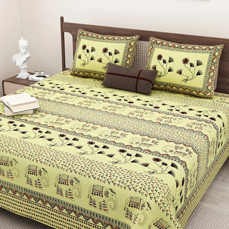Aashvi Ethnic Cotton Bedsheet (Light Green) - 180 TC media 4