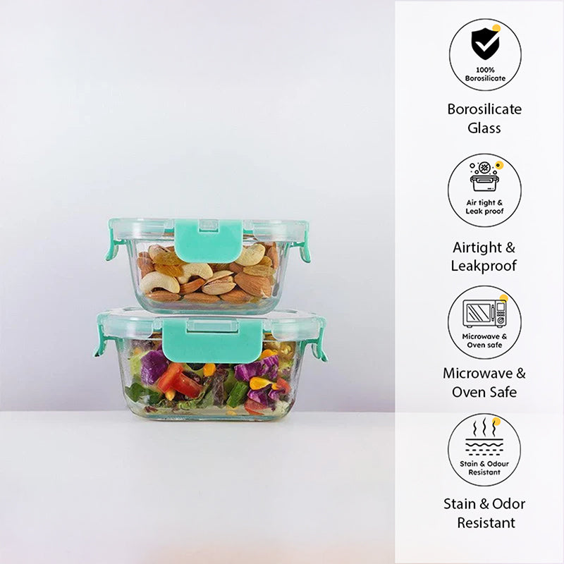 Crusade Square Glass Container (310 & 520 ML) - Set Of Two