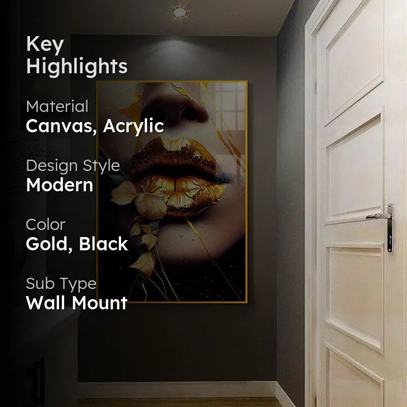 Amber Drip Modern Canvas Wall Art With Frame - Gold media 2