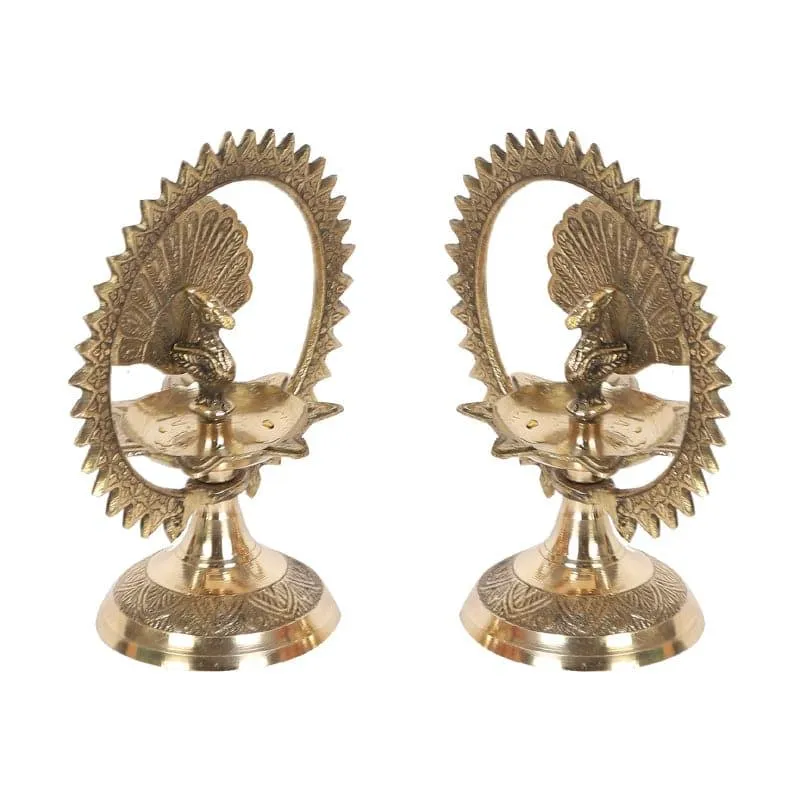 Glory Brass Peacock Diyas - Set of Two - 4