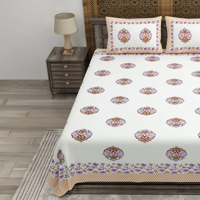 Rangen Cotton Bedsheet (White,Brown) - 240 TC media 3