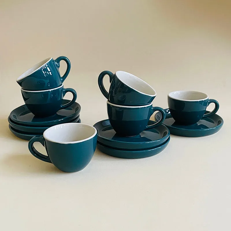 Blush & Brew Ceramic Cup & Saucer (Deep Green/100 mL) - Twelve Piece Set media 4