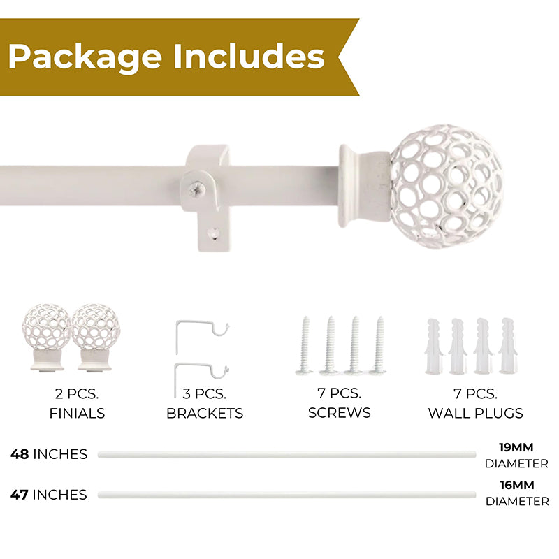 Filigrette Extendable 1" Single Curtain Rod With Round Finial & Brackets (White) media 5