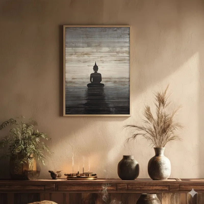 Enlightened Buddha Archival Paper Wall Painting With Brown Frame media 1