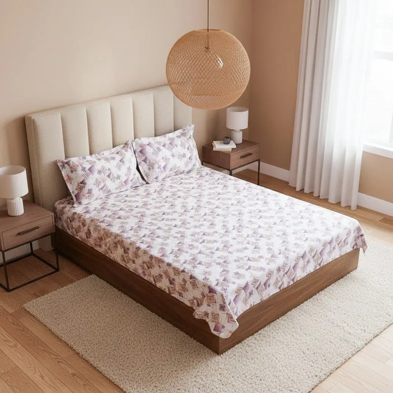 Borva Geometric Cotton Bedsheet (Purple) - 180 TC media 1