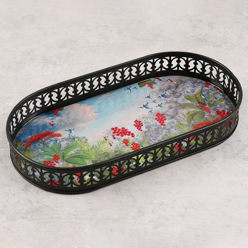 India Circus Tropical Multicolor Rectangle Galvanized Iron Serving Tray media 4