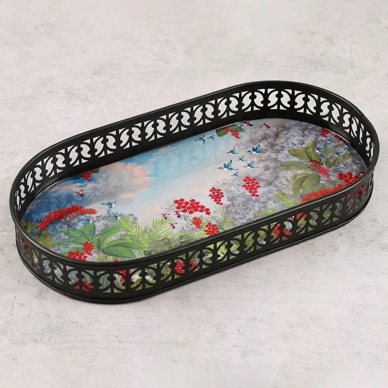 India Circus Tropical Multicolor Rectangle Galvanized Iron Serving Tray media 4