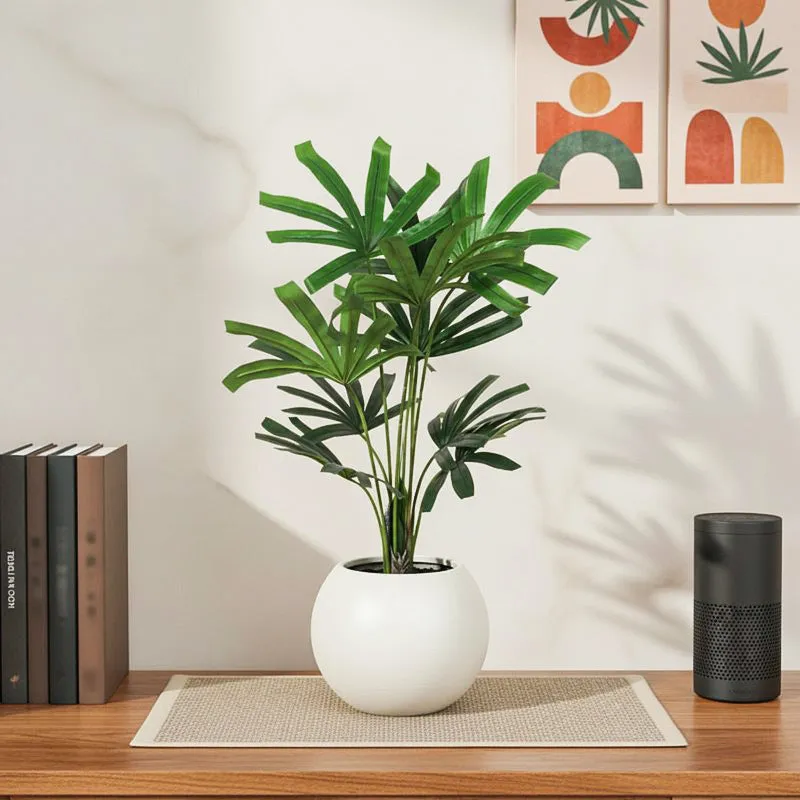 Faux Lush Rhapis Excelsa Plant With Black Plastic Pot - 3.1 Feet media 1