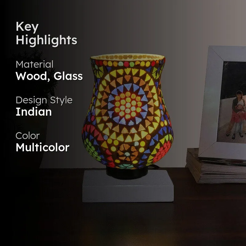Glorite Mosaic Glass Table Lamp With Wooden Base - Multicolor media 2