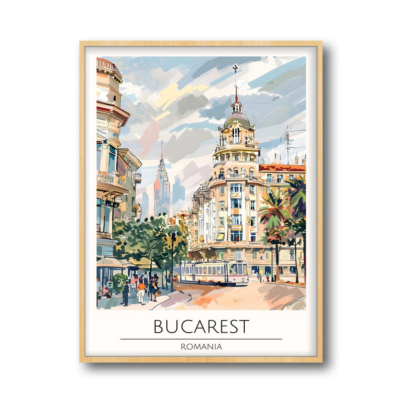 Vintage Bucarest Framed Canvas Archival Canvas Wall Painting - Natural Brown Frame media 5