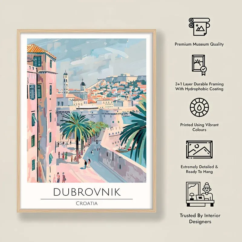 Vintage Dubrovnik Framed Canvas Archival Canvas Wall Painting - Natural Brown Frame media 8