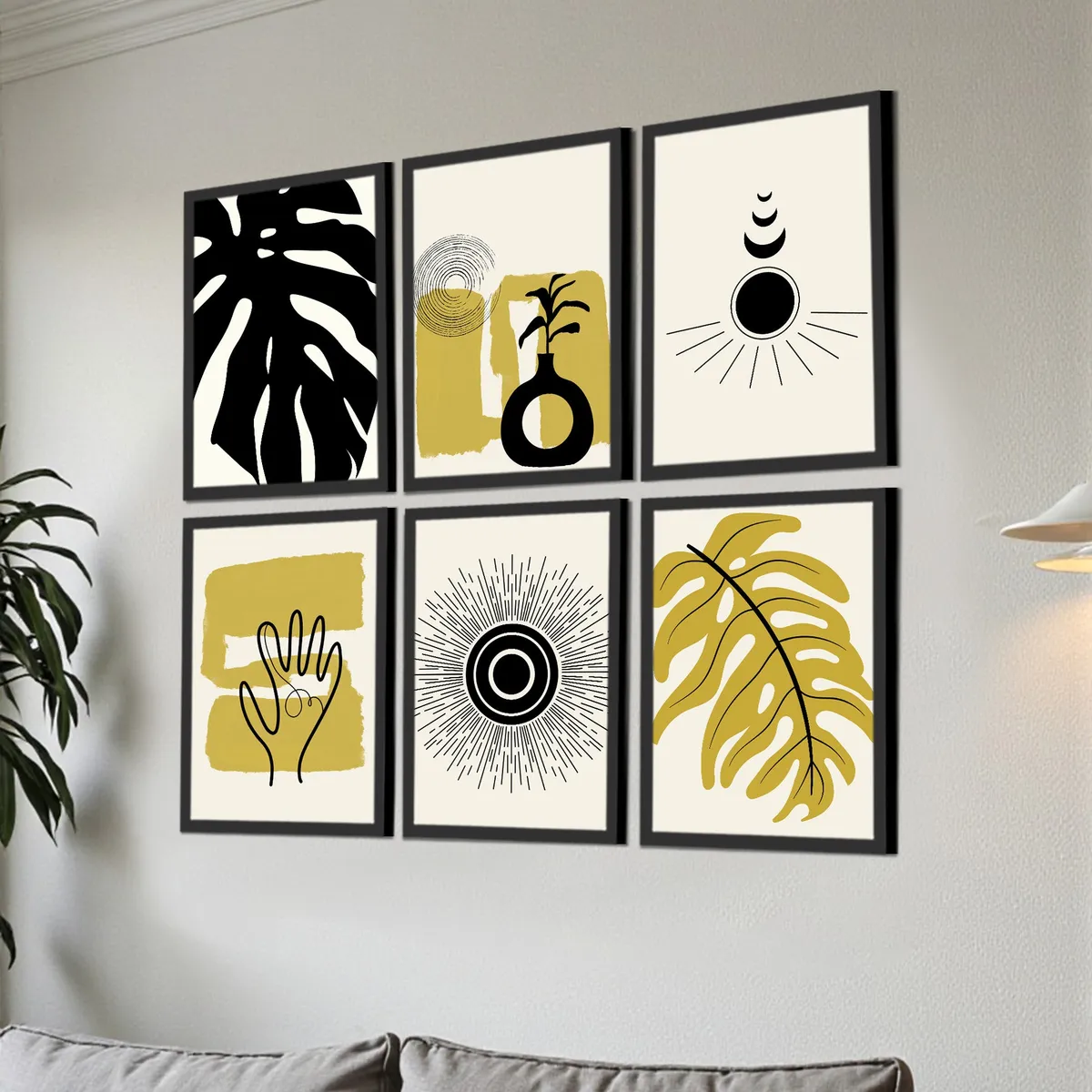 Aurexis Modern Abstract Wall Painting With Frame - Set Of Six media 3