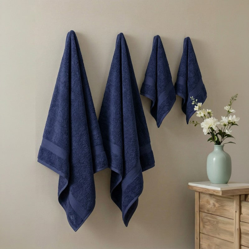 Monte Carlo Soft Hush Pure Cotton Towel Sets (Blue) - Set of Four - Bundles
