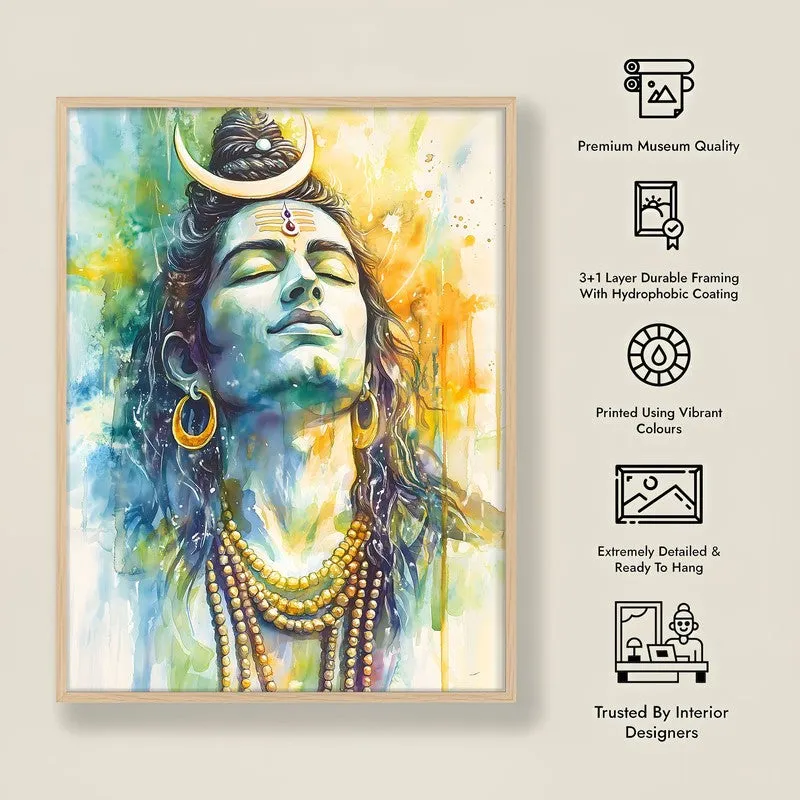 Shri Dakshinamurthi Spiritual Archival Paper Wall Painting - Natural Brown Frame media 8