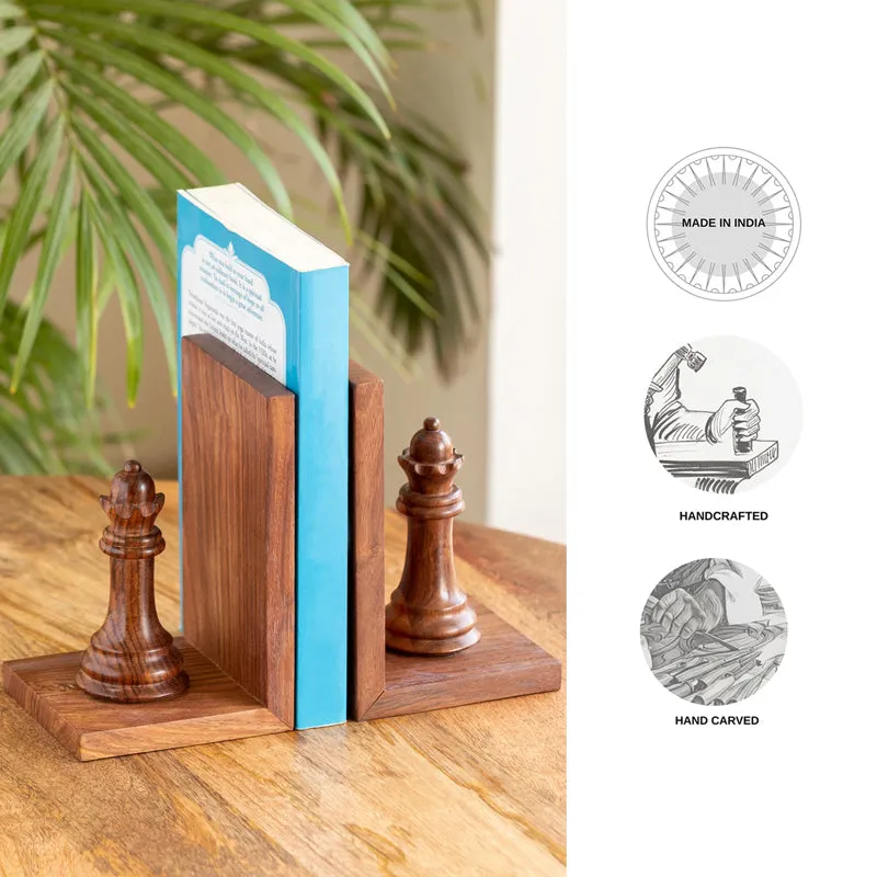 Checkmate Charm Handcarved Sheesham Wood Book End - Set Of Two media 7