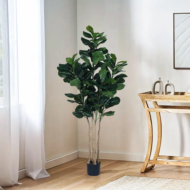 Leafelle Artificial Fiddle Fig With Black Plastic Pot - 6 Feet media 3