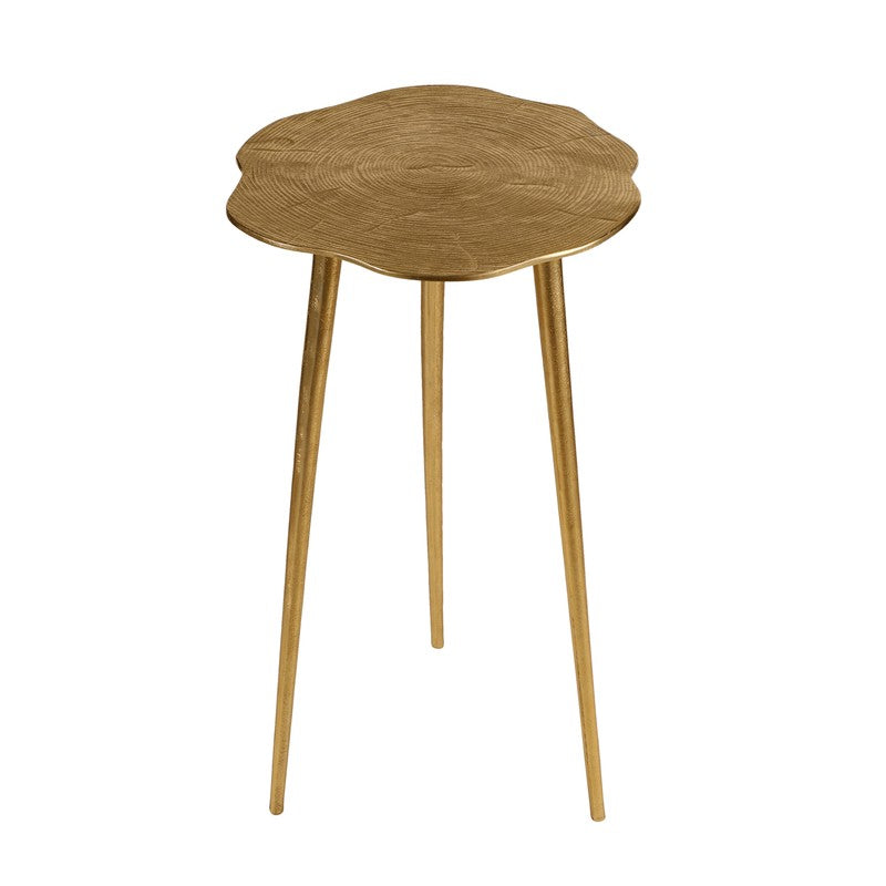 Rustic Log Top Aluminum Side Table - Gold media 5