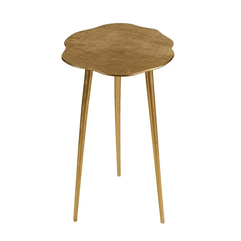 Rustic Log Top Aluminum Side Table - Gold media 5