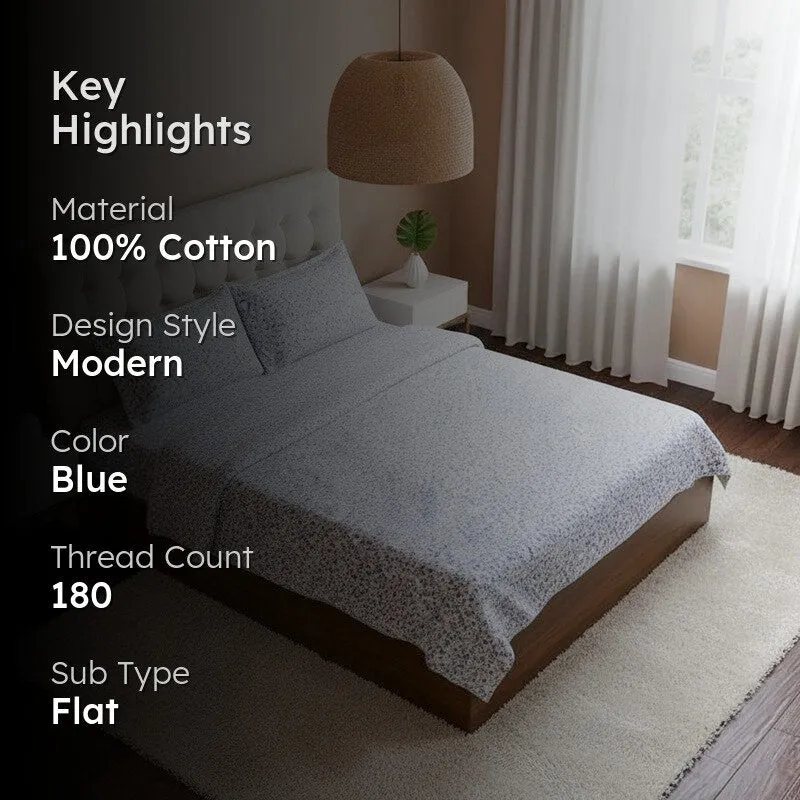 Anvisha Floral Cotton Bedsheet (Blue) - 180 TC media 2