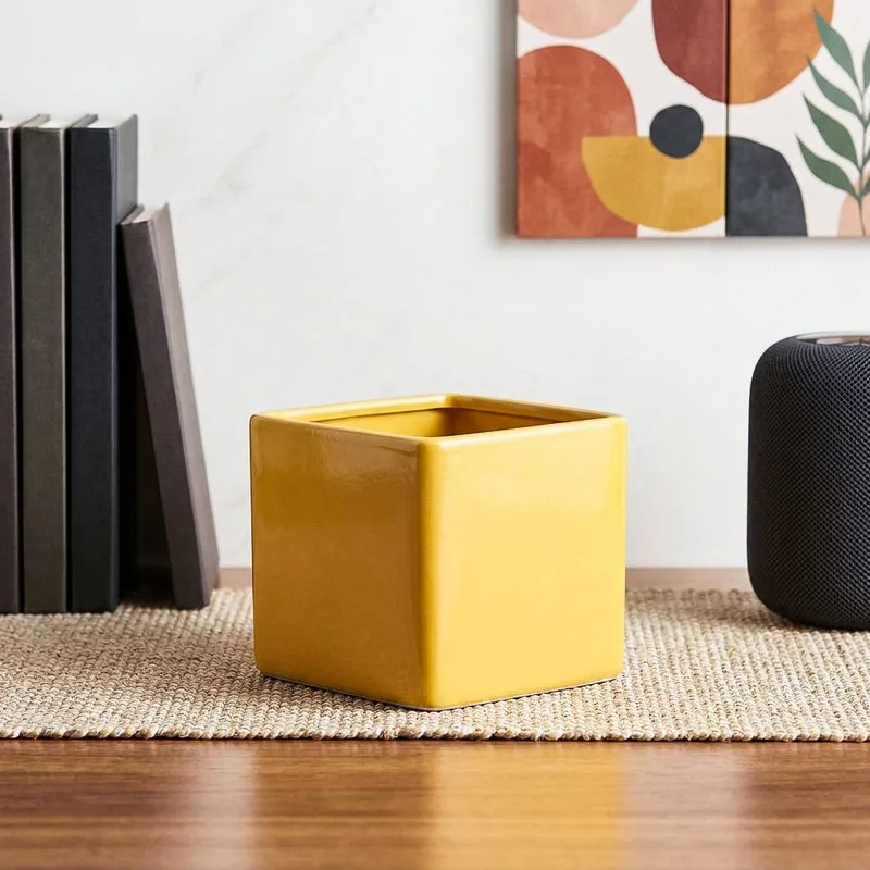 Ugaoo Square Yellow Ceramic Pot media 1