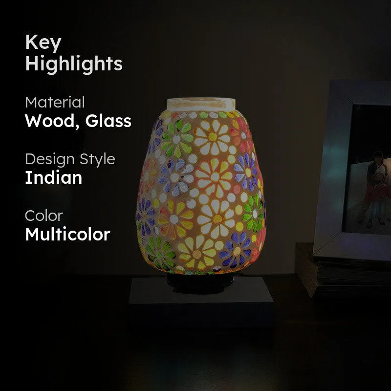 Prismoria Glass Table Lamp With Wooden Base - Multicolor media 2