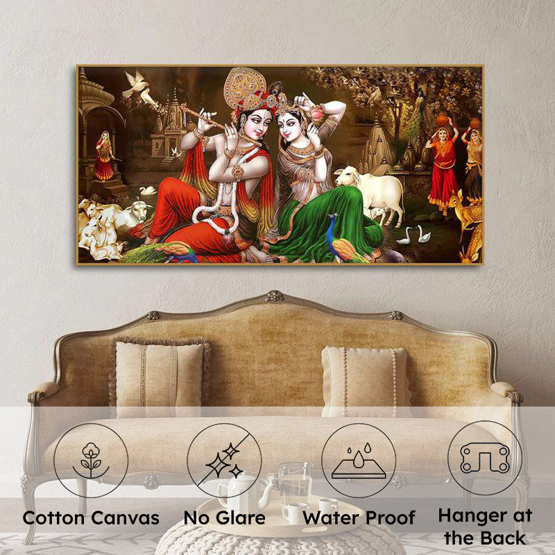 Sri Radhe Gopala Spiritual Canvas Wall Painting With Frame media 5