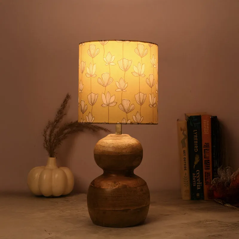 Simona Flora Fabric Table Lamp with Wooden Base - Yellow media 1
