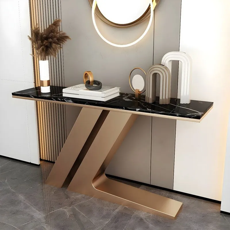 Narrow Foyer Metal Console Table with Marble Top - Small media 1
