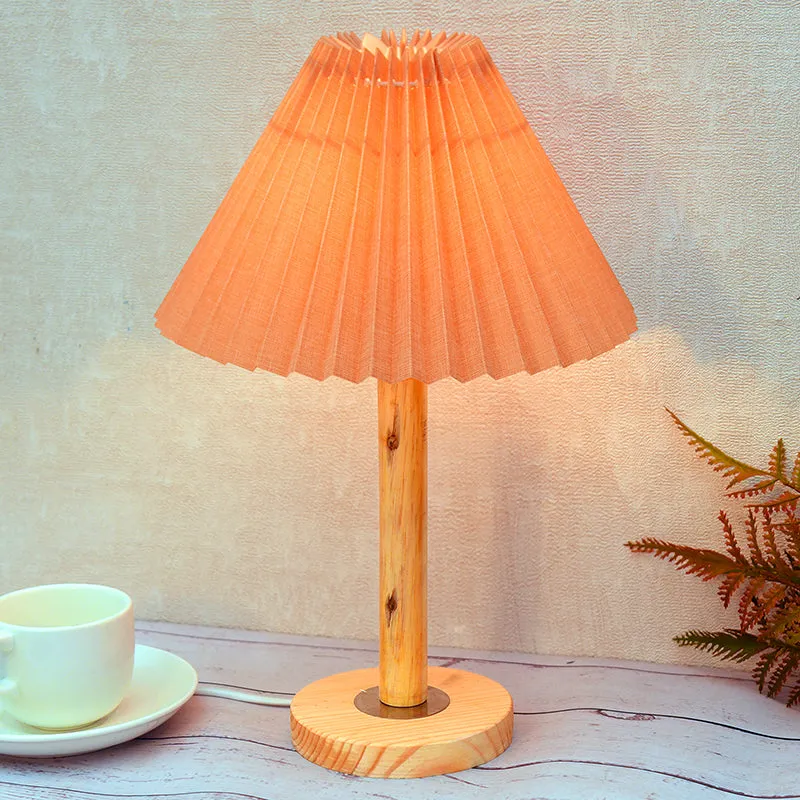 French Pleat Wooden Table Lamp - Beige media 3