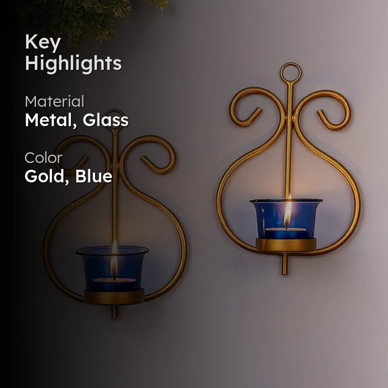 Seina Gold Frame Sconce Candle Holder (Blue) - Set Of Two media 2