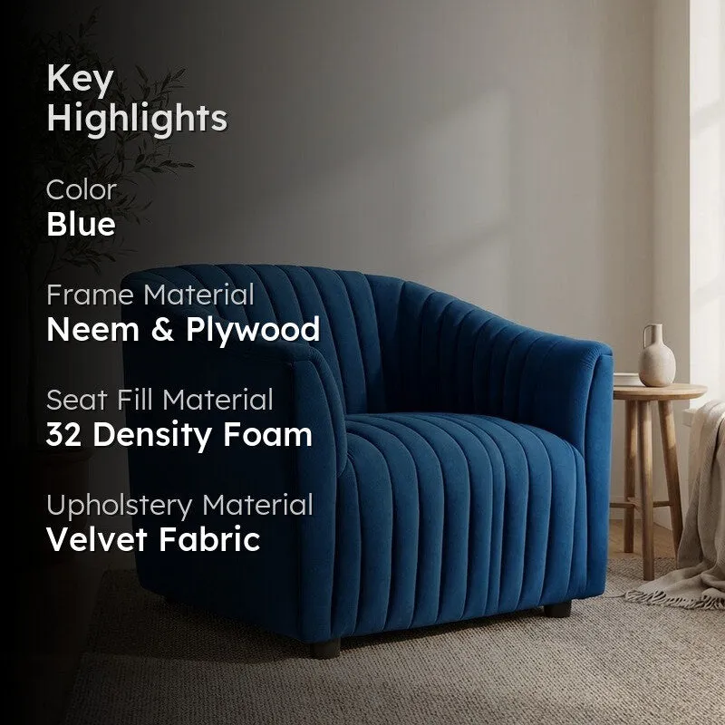 Urbanix Neem Wood Accent Chair - Blue media 2