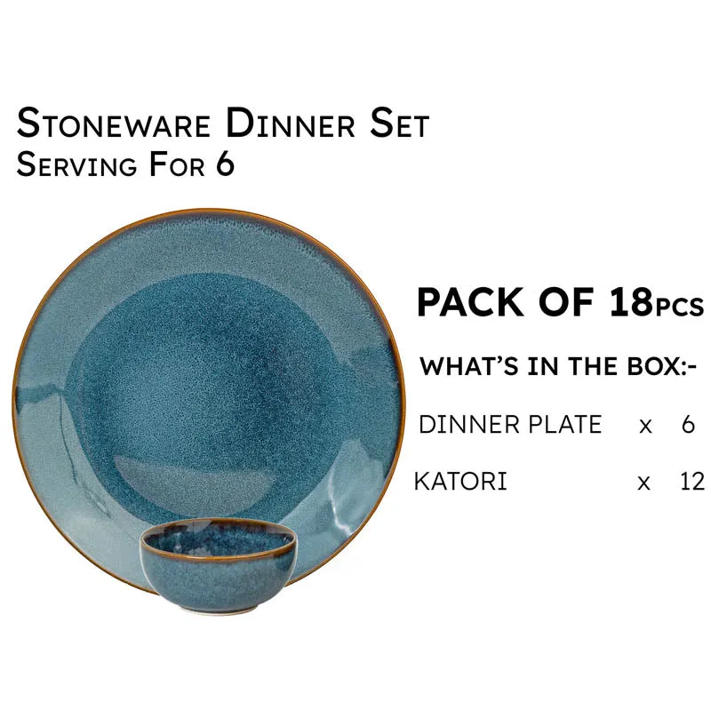 Tarangini Handmade Dinner Set (Blue/180 mL) - 18 Piece Set media 3