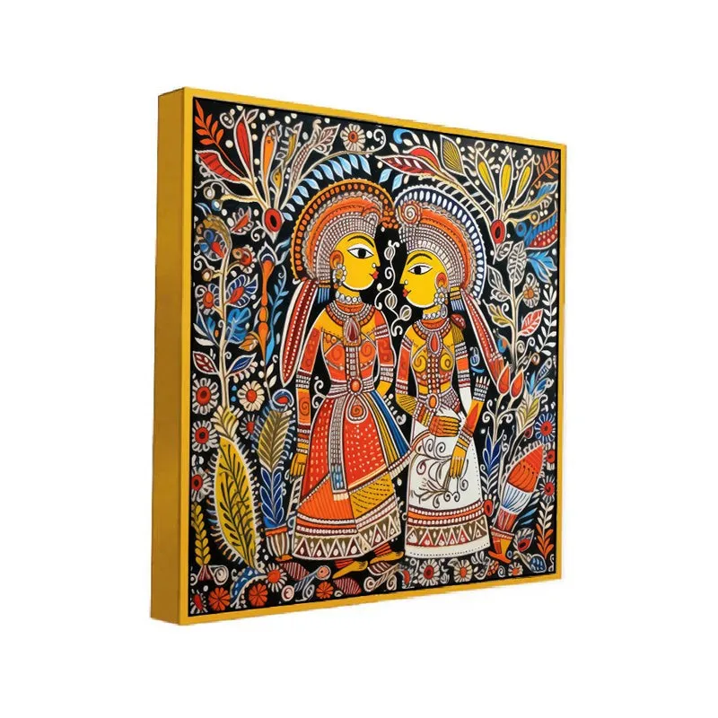 Madhubhani Motifs Canvas Wall Art With Frame media 3