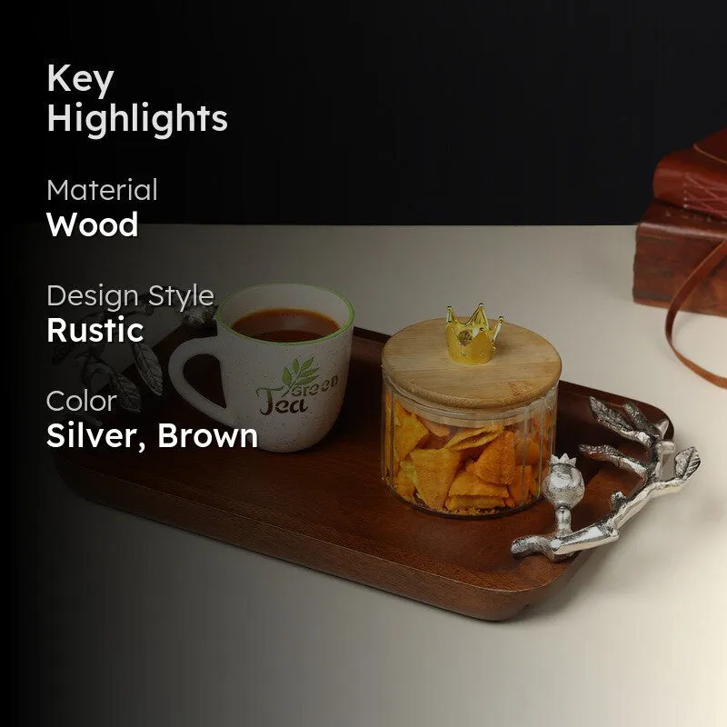 Grain Edge Wood Serving Tray - Silver,Brown media 2