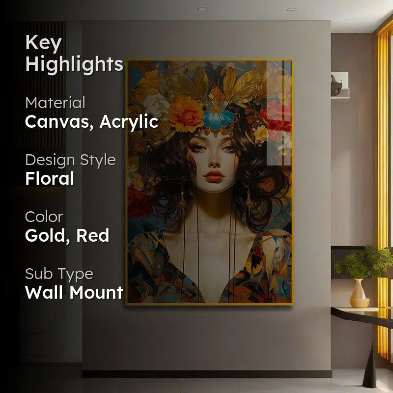 Spring Crown Floral Canvas Wall Art With Frame - Gold media 2
