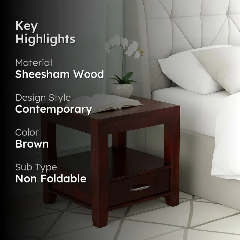 Vverix Sheesham Wooden Side & Bedside Table - Brown media 2