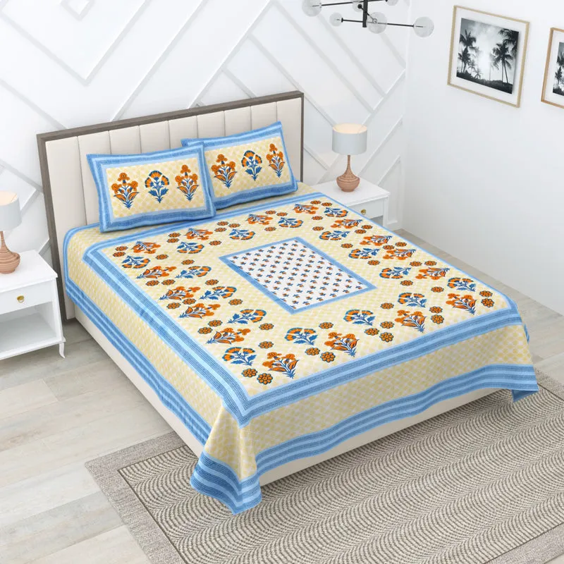 Rangrez Rosette Cotton Bedsheet (Blue) - 180 TC media 1
