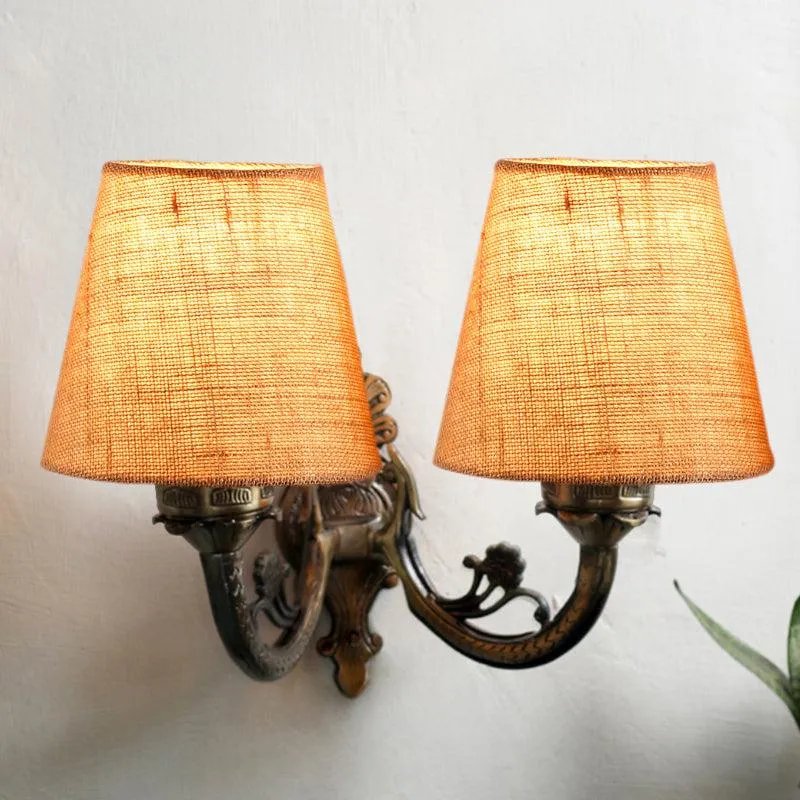 Vintage Conical Duo Fabric & Metal Wall Lamp - Beige media 1