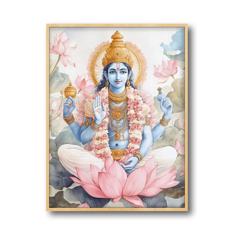 Anantha Padmanabha Spiritual Archival Paper Wall Painting - Natural Brown Frame media 5