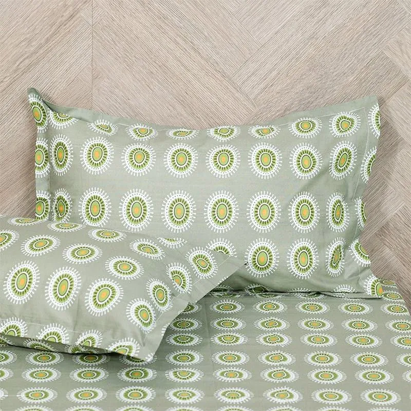 Bijo Ethnic Cotton Bedsheet (Green) - 144 TC media 4