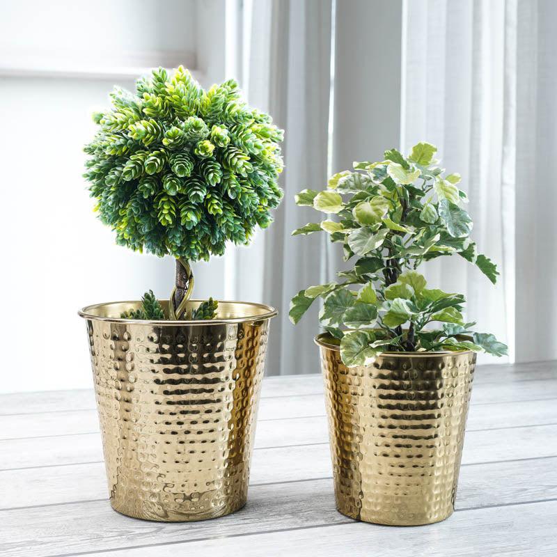 Glossy Hammered Bucket Planter - Set of 2 media 3