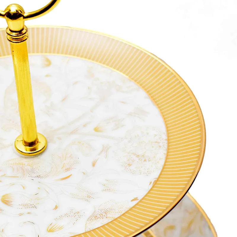 Gilded Iris 3-Tiered Porcelain Dessert Stand - Peach media 3